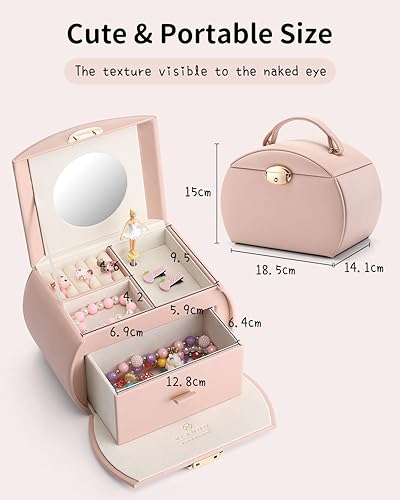 Vlando Boîte à bijoux musicale pour filles avec tiroir, boîte à musique avec ballerine et autocollants pour décoration de chambre d'anniversaire, rose clair - Nail Gallerys