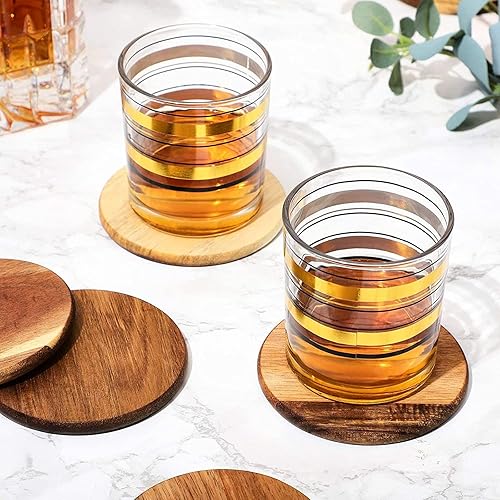 sous-Verres en Bois d'Acacia, Lot de 8 sous-Verres pour Protéger Tables et Comptoirs, Brun Foncé - Nail Gallerys