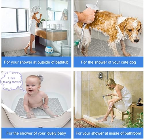 Tapis de bain antidérapant, anti-moisissure pour salle de bain et baignoire avec grande ventouse et dos en caoutchouc épaissi long 70 x 40 cm, gris - Nail Gallerys