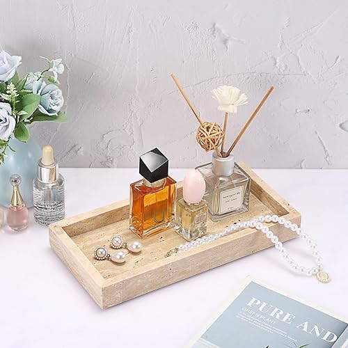 TOLIDA Plateau naturel en travertin - Plateau décoratif en marbre pour bijoux, parfum, briquets, maquillage, lunettes, savons, serviettes, verres à vin, café comme cadeau de décoration dans la salle - Nail Gallerys