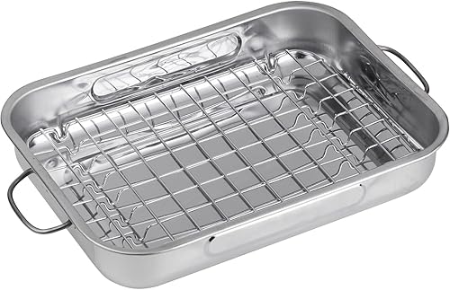 Space Home - Rôtissoire en Acier Inoxydable avec Poignées - Plat à Four - Plaque à Rôtir avec Grill - Plat à Four Universel avec Grille - Plat a Four Rectangulaire - Grand Plat Four - 40 cm - Nail Gallerys