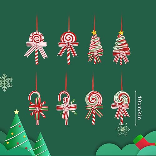 8pcs Canne de Bonbons de Noël, Décoration et Ornement pour Arbre de Noël et Couronne - Faux Bonbons - Nail Gallerys