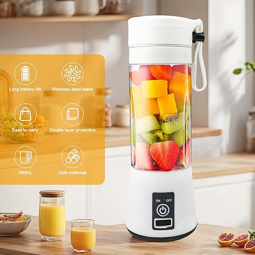 Suevut Mixeur Portable Électrique, Mini Mixeur pour Smoothies et Jus, 380ml, 6 Lames en Acier Inoxydable, Rechargeable par USB-C, pour Glace Pilée et Aliments pour Bébé, Blender Portable avec Brosse - Nail Gallerys