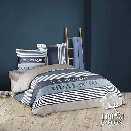 Douceur d'Intérieur, Parure 3 Pièces (260 x 240 cm) Atlantique, 100% Coton - Nail Gallerys