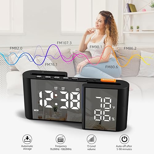 kaacly Radio Réveil avec Double Écran LED, Réveil Numérique de Chevet avec Température et Humidité Réglables, Reveil Matin avec 2 Alarmes, Snooze,Luminosité Réglable,12/24h,Horloge Digitale Port USB - Nail Gallerys