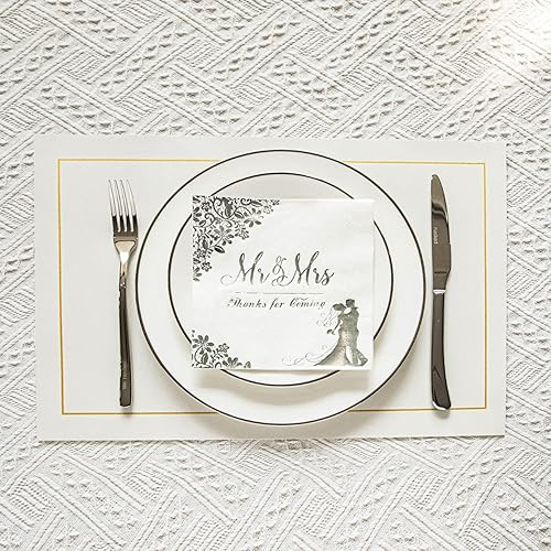 Lot de 100 serviettes de table jetables pour mariage, réception, cocktail, fiançailles, fête prénuptiale Argenté - Nail Gallerys