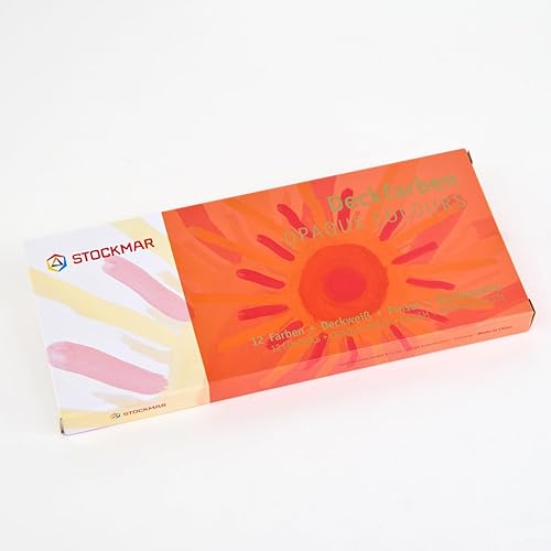 Stockmar Boîte de couleurs opaques (12 couleurs de peinture pour poêles, tube de peinture blanc opaque, pinceau et palette) - Nail Gallerys