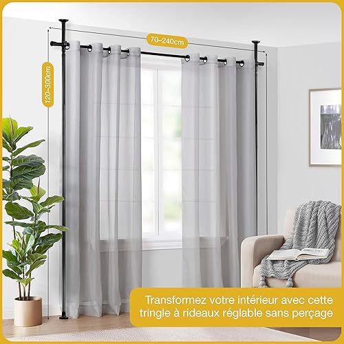 Tringle Rideau sans Percage 120-300 cm (H) × 70-245 cm (L) – Paravent Intérieur Amovible & Séparateur de Pièces – Élégant, Robuste & Sans Outils - Nail Gallerys