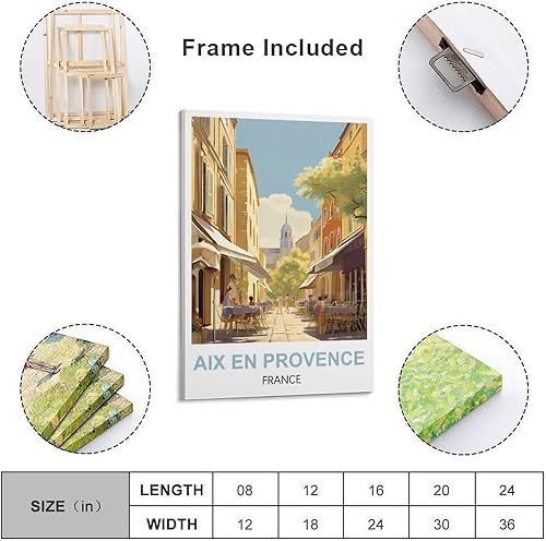 WHCHEEH Aix en Provence France Affiche de voyage vintage sur toile Décoration murale 20 x 30 cm - Nail Gallerys