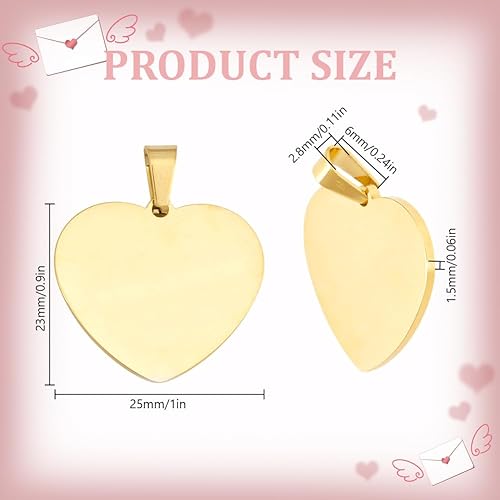 DELORIGIN 12 pièce de Breloques en Forme de Cœur en Métal Plaqué Or en Acier Inoxydable pour Gravure Pendentif de 25mm pour Collier Collier pour Animal de Compagnie Étiquettes D'Identification - Nail Gallerys