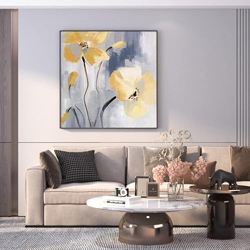 Tableau De Peinture Sur Toile, Vintage Jaune Gesang Bourgeons De Fleurs Art Abstrait Oeuvre Moderne Sans Cadre Peint À La Main Peintures À L'Huile Sur Toile Mur Art Pour Salon Chambre Bureau Déc - Nail Gallerys