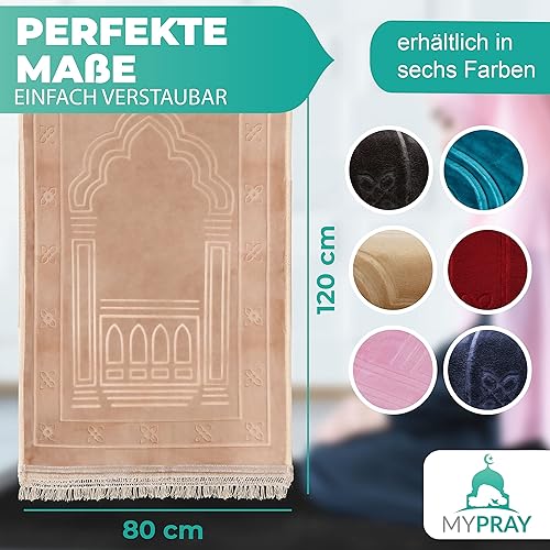 MYPRAY - Tapis de prière - épais - Lot de 3 Seccade - avec Tesbih et sac (beige) - Nail Gallerys