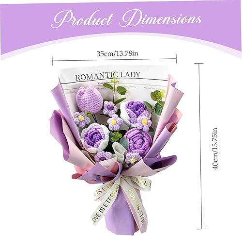 Crochet Tulips Flower Bouquet, Fleurs tricotées violettes faites à la main avec enveloppe exquise, fleurs au crochet artificielles pour femmes, Saint Valentin, anniversaire d'anniversaire, 16x14 po - Nail Gallerys