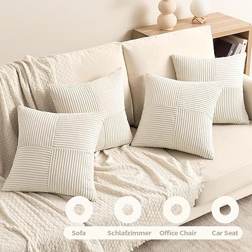 EMEMA Lot de 4 housses de coussin décoratives en velours côtelé patchwork 50 x 50 cm pour canapé, fauteuil, maison, chambre à coucher, série verte - Nail Gallerys