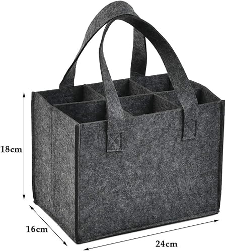 CENBEN 2 Pcs Sac à Vin en Feutre Épais avec Poignée, Sac de Rangement en Feutre pour Bouteille de Vin, 6 Compartiments, Réutilisable Lavable avec Diviseur Amovible - Gris Foncé 24 x 16 x 16 CM - Nail Gallerys