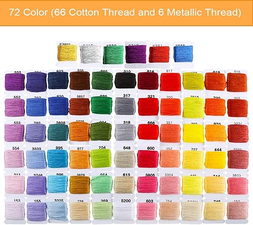 Caydo 164 pièces Kit de broderie, 72 fils de couleur, 3 morceaux de tissu Aida, instructions, cerceaux de broderie et outils de point de croix pour adultes et enfants débutants - Nail Gallerys