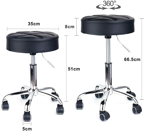Leader Accessories Tabouret à roulettes, Tabouret de Travail PU Pivotant à 360°,Tabouret Réglable avec Roues,Coussin d'assise 35cm,Taille,S,Blanc - Nail Gallerys