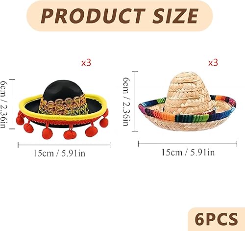 Satiskid 6 Pcs Mini Chapeaux mexicains Mini Chapeaux Sombreros Mini Chapeau de Paille Fiesta Décorations de fête Mexicaine pour Cinco De Mayo Fiesta Mexicaine Carnaval Enfants Chiens Chats Fête - Nail Gallerys