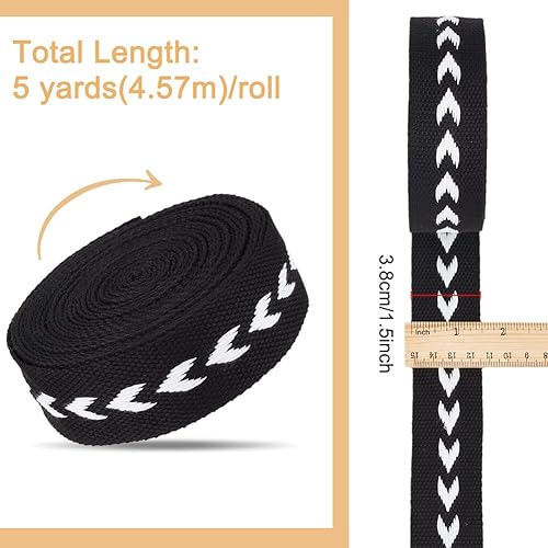 BENECREAT Sangle en Polycoton de 5 verge/4.57M, Sangle Jacquard Noire, Sangle Plate de 38 mm de Large avec Motif de Flèche pour Poignées de Sac en Sangle, Sangle de Sac Fourre-Tout, Ruban en Tissu - Nail Gallerys