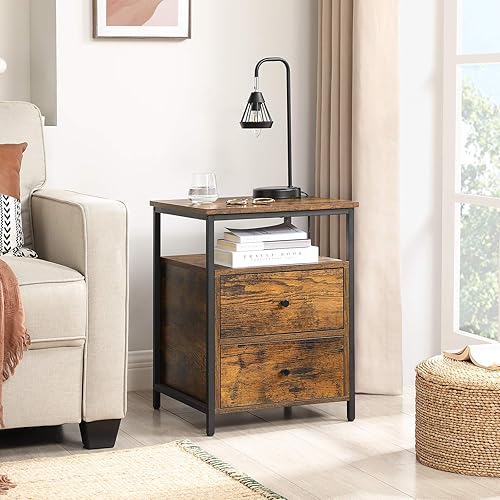 VASAGLE Table de Chevet, Table de Nuit, Bout de Canapé 2 Tiroirs, pour Chambre, Salon, Style Industriel, Marron Rustique et Noir LET521B01 - Nail Gallerys