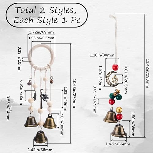 GORGECRAFT 2PCS 2 Style Cloches de Sorcière Protection pour Accroche-Porte Sorcière Carillons Éoliens Magiques Cloches de Protection de Maison Effacées à la Main Énergie Négative Fournitures - Nail Gallerys