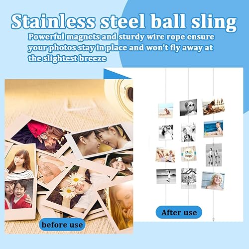 WUSJCOF 2 Pièces Câble Acier, Fil de Fer avec 35 Aimants, Fil de Suspension pour Photo, Mural, Corde à Photo en Acier pour Mur Carte Postale (200cm x 1,5mm) [accroche, porte magnetique, support mural] - Nail Gallerys