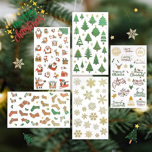 332 Pièces Autocollants de Noël, Autocollants de Noël pailletés, Étoiles autocollantes de Noël, Autocollants en verre de Noël, Étoiles pour fenêtres, Calendrier de l’Avent autocollants - Nail Gallerys