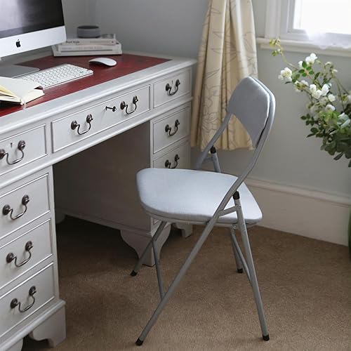 Harbour Housewares 2X Gris Tissu Rembourré Chaise Pliante en Métals - Poids Léger Portable Intérieur Extérieur Cuisine Bureau Jardin À Manger Ensemble de Chaises - Nail Gallerys