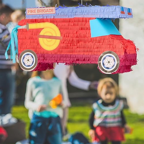 Relaxdays Piñata à Suspendre, en Forme de Camion de Pompier, avec bâton et Masque, pour Fille & garçon, à remplir, Rouge - Nail Gallerys