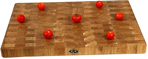 B4K® Planche à découper en chêne - 60 × 40 × 4 cm - Bloc de hachage massif - Planche en bois de cerveau antibactérien avec poignées et pieds en silicone - Parfaite pour la cuisine, la viande et le - Nail Gallerys
