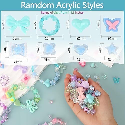 MOTIBACK Lot de 4 perles en acrylique assorties pour la fabrication de bracelets, fleurs, nœuds, papillons, étoiles, cœurs, breloques esthétiques Kawaii pour la fabrication de bijoux, colliers - Nail Gallerys