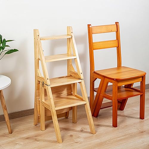 Chaise À Échelle Pliante 2 en 1 Chaise De Bibliothèque Pliante en Bois Convertible Multifonctionnelle Escabeaux À 4 Marches Présentoir (Color : A, S : 90 * 35 * 45CM) - Nail Gallerys