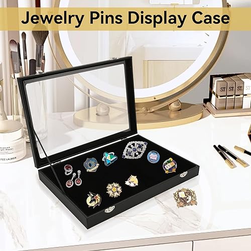 Boîte D'affichage à épingles, Vitrine à épingles Anti-Poussière avec Vitrine Transparente Vitrine à épingles en Bois Noir Pins Badges Affichage Et Stockage (L) - Nail Gallerys