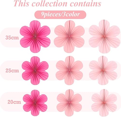 CATOR Lot de 9 Decoration Printemps, Rosace Papier Decoration, Évantail en Forme de Fleur Décoration Ventilateur de Papier Guirlande pour Décorations de Anniversaire Mariages Bébé Baptême - Nail Gallerys