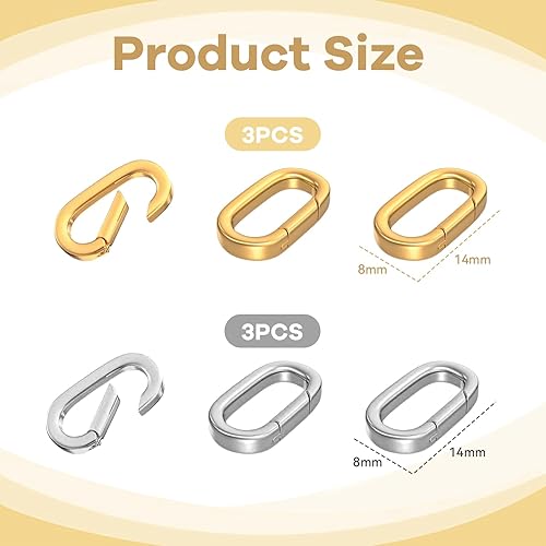 NATOSU Lot de 6 fermoirs mousquetons ovales en or 18 carats - Fermoirs et fermoirs pour collier - Fermoir à ressort - Pour la recherche de bijoux, colliers et bracelets - Nail Gallerys