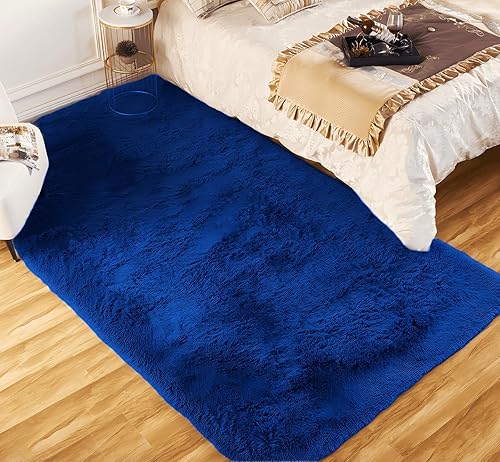 SUBEEN Tapis Salon, Tapis Chambre Tapis de Salon Moderne Tapis Shaggy Grand Tapis Antidérapant pour Salon Chambre Enfants (Bleu, 80x120cm) - Nail Gallerys