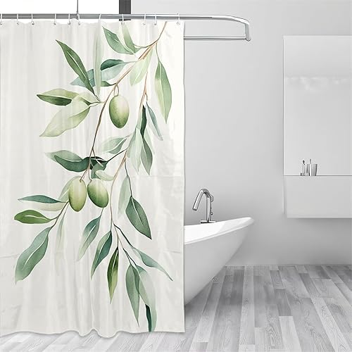 Rideau Douche Vert Rideau de Douche Anti Moisissure Feuille 80x200 cm avec Ourlet Lesté et 12 Crochets, Lavable - Imperméable - Séchage Rapide Shower Curtain pour Salle de Bain et Baignoire 2Y-254 - Nail Gallerys