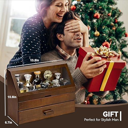 Emfogoo Rangement Parfum en Bois, Grande Capacité Organisateur de Parfum avec Tiroir pour Parfums, Cosmétiques & Bijoux, Coffret de Stockage Haut de Gamme pour Hommes et Femmes (Style Noyer) - Nail Gallerys