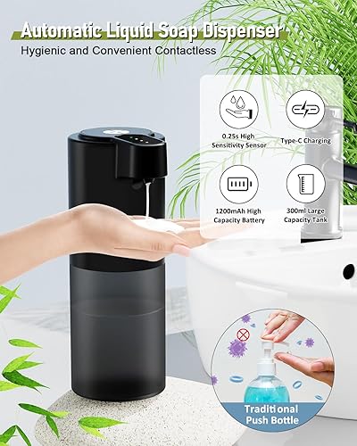 Dalugo Distributeur de savon automatique, étanche IPX5, fixation murale, noir, rechargeable par USB C, distributeur de savon automatique pour cuisine, salle de bain, toilettes - Nail Gallerys
