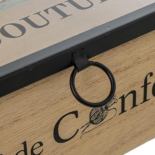 DRW Boîte à couture en bois avec couvercle en verre naturel et noir 25 x 17 x 8 cm - Nail Gallerys