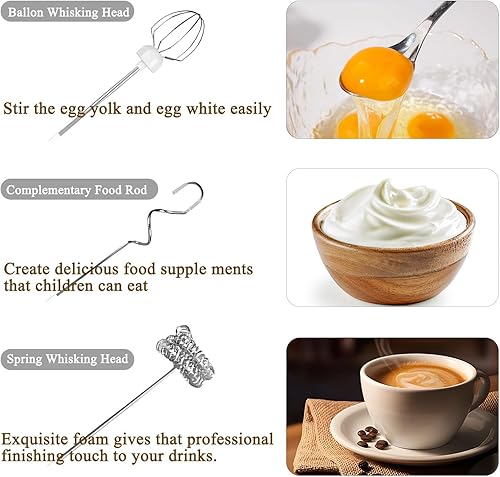 Fesatccoz Mousseur à Lait Électrique Portable 3 En 1, 3 Vitesses Réglables Mini Fouet Electrique, Fouet Électrique Avec 3 Fouets, Fouet à Café Pour Café Rechargeable Par USB - Nail Gallerys