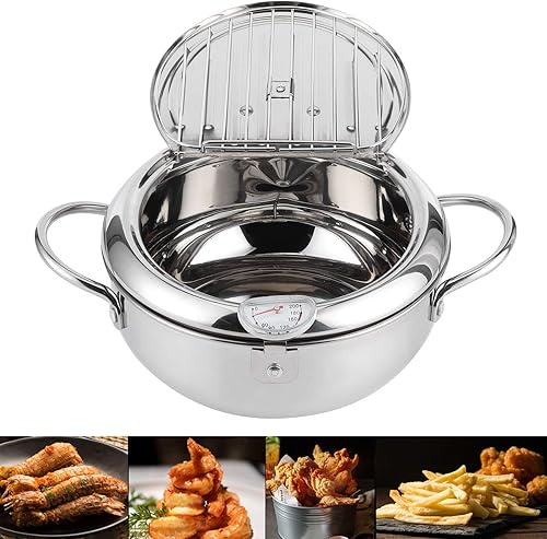 ciciglow Friteuse Tempura, marmite Japonaise avec Couvercle de marmite et ustensiles de Cuisine à Filtre à Huile (L 24cm)(Small 20cm) - Nail Gallerys