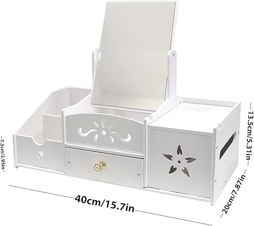 LEcylankEr Rangement Maquillage Multifonctionnel, Organisateur Maquillage Blanc, Rangement Maquillage Organisateur avec Miroir pour Chambre/Salle de Bain (miroir carré) - Nail Gallerys