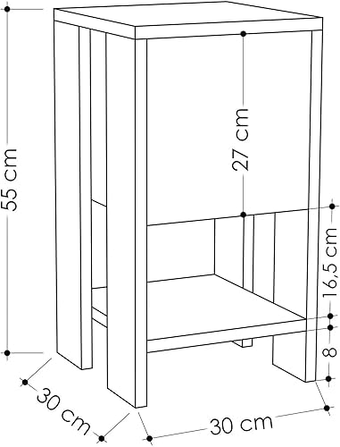 Dmora - Chevet Draco, Commode Basse, Table de Nuit, Étagère de Chevet, 30x30h55 cm, Anthracite - Nail Gallerys