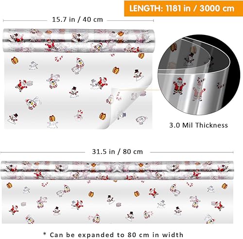 Rouleau de papier cellophane transparent de Noël - 80 cm x 30 - Motif Père Noël et bonshommes de neige - 3 mm - Nail Gallerys