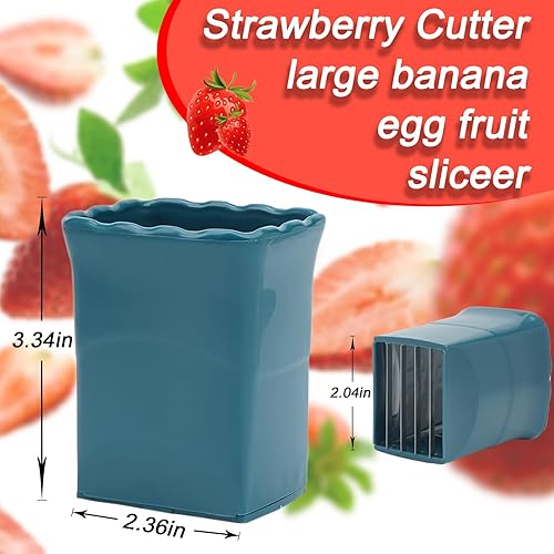 TULOBI Lot de 2 trancheuses en acier inoxydable pour œufs et fraises - Pour faire rapidement des salades de fruits et légumes - Gadget de cuisine créatif et pratique (bleu marine + cyan) - Nail Gallerys