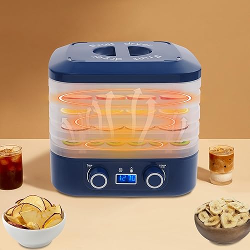 Mini déshydrateur de cuisine 160 W avec 5 plateaux et 5 sacs de conservation scellés, affichage LED, 35-70 °C, minuterie 48 h, déshydrateur de fruits pour figues, citrons, fraises, bœuf, bleu - Nail Gallerys