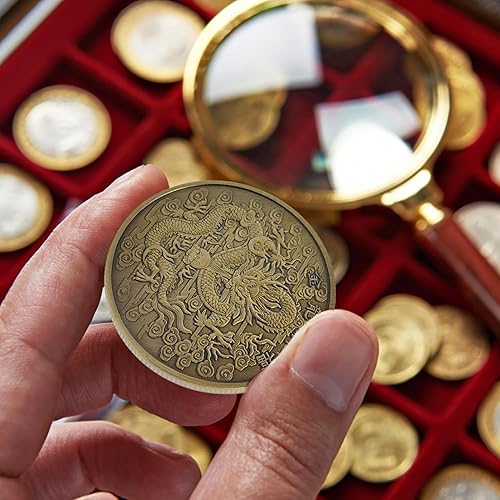 Lucky Chinese Loong Coin - Bordeaux décoratifs plaqués en fer, jeton rond en cuivre | Conne Creative Metal Coin avec un symbole de fortune pour l'affichage de la famille, cadeau de collection pour les - Nail Gallerys