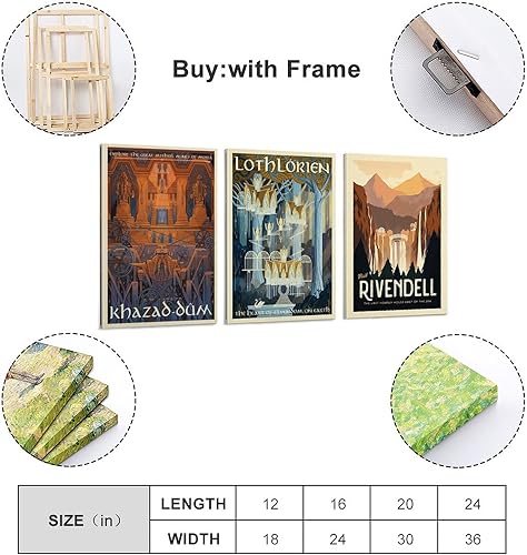 KKMM Poster rétro Le Seigneur des Anneaux - Trilogie d'art - Poster d'art sur toile - Art mural - Impression moderne pour chambre à coucher - 40 x 60 cm - 3 pièces - Nail Gallerys