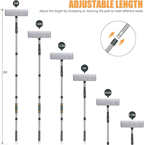 Mitclear Nettoyeur de vitres télescopique avec tige télescopique, appareil de nettoyage pour fenêtre intérieure et extérieure (manche télescopique à 5 maillons, 2 chiffons de rechange, 1 grattoir) - Nail Gallerys
